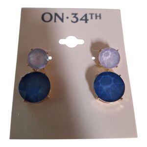 On 34 TH Blue and Light Purple Double Drop Circle Earrings W/Star Cut In Stones